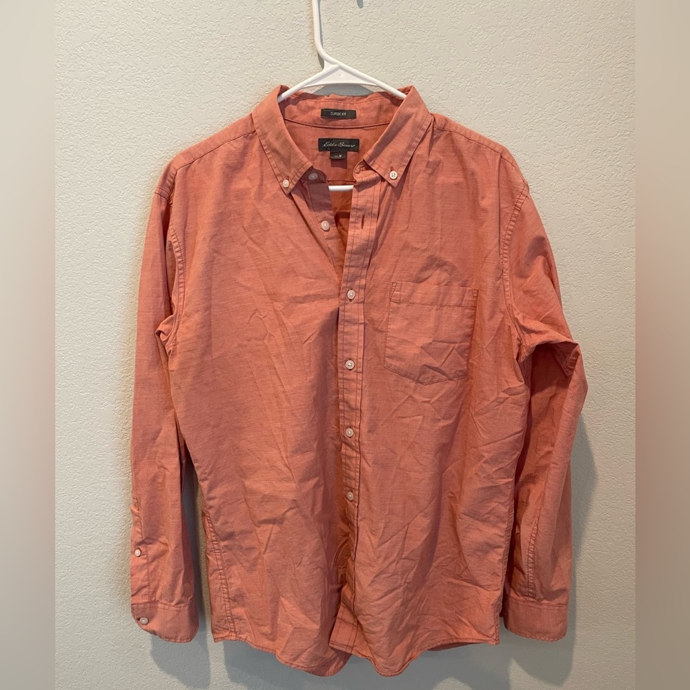 Eddie Bauer Orange Button Down Shirt Mens Medium Classic Fit Cotton